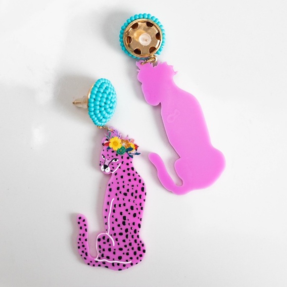 ✨Anthropologie Tatiana Beaded Pink Leopard Earrings - Picture 4 of 5